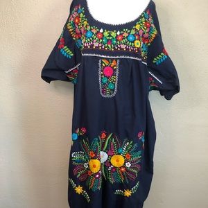 Traditional Mexican Embroidered Dress Boho Tunic